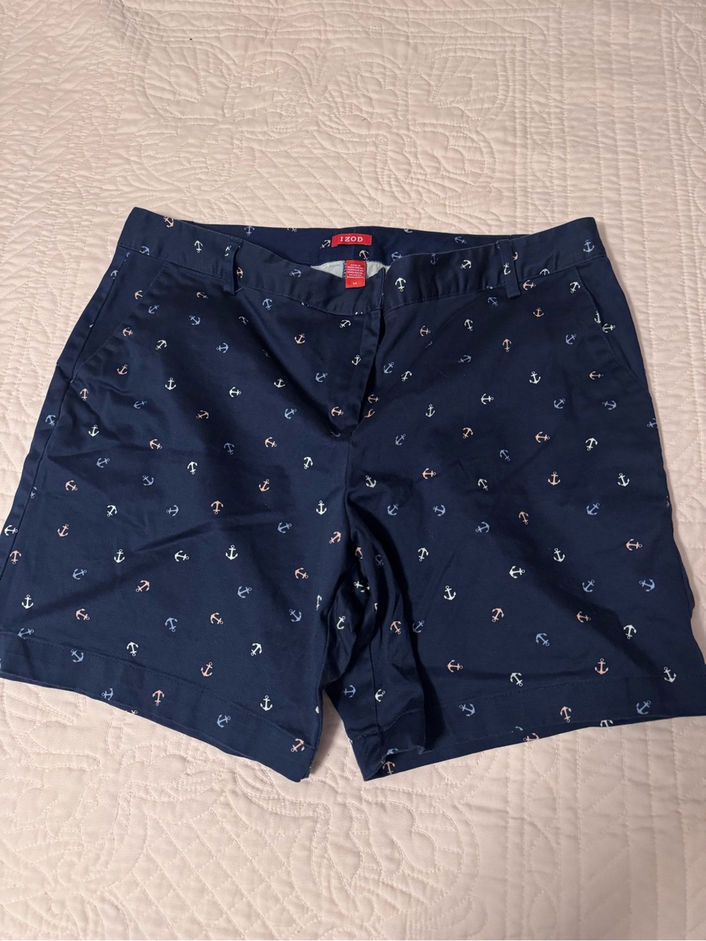 Izod Navy Anchor-Print Flat Front Shorts